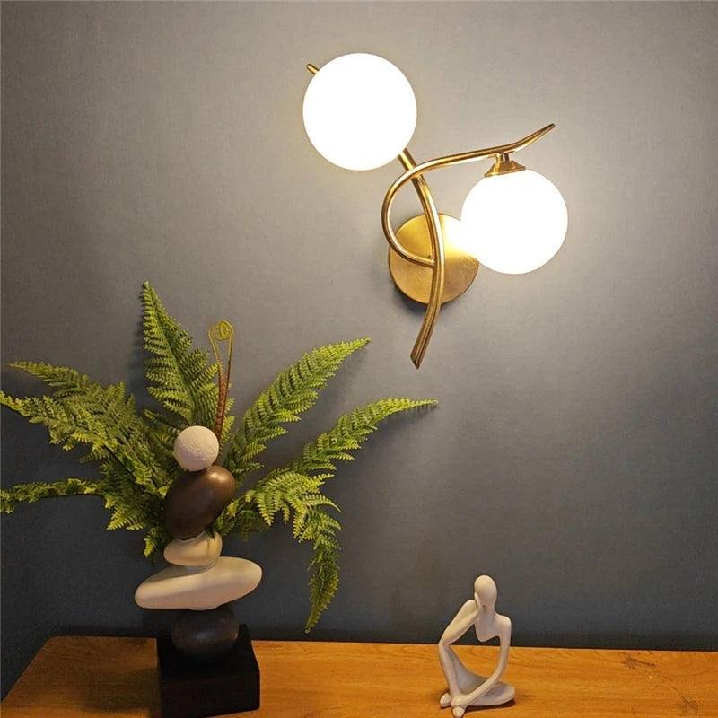 Nordic Modern Iron Wall Lamps LED Bedroom Bed Lamp Learning Corridor Room Indoor Wall Lights Glass Ball Decor Light Fixtures G9