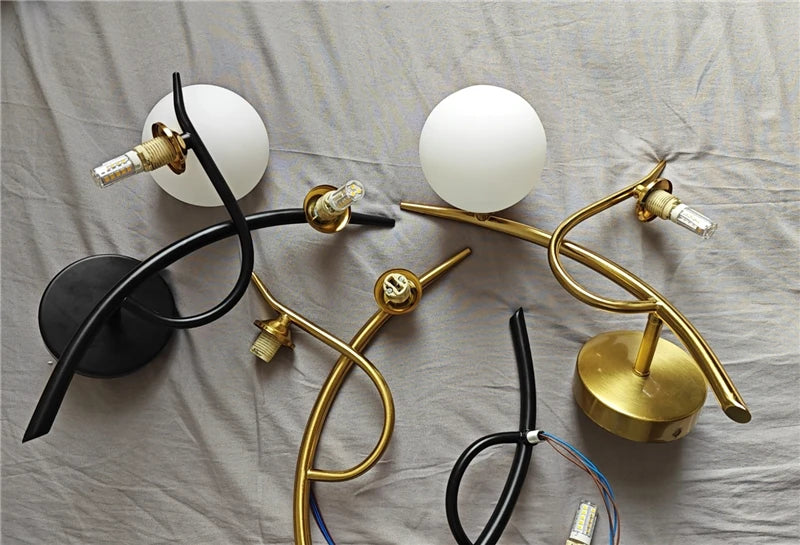 Nordic Modern Iron Wall Lamps LED Bedroom Bed Lamp Learning Corridor Room Indoor Wall Lights Glass Ball Decor Light Fixtures G9
